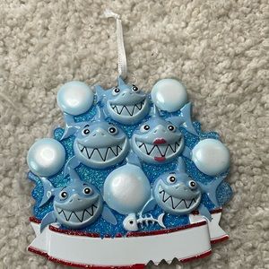 Shark Family Personalized Ornament W/ Banner on Bottom Resin Glass